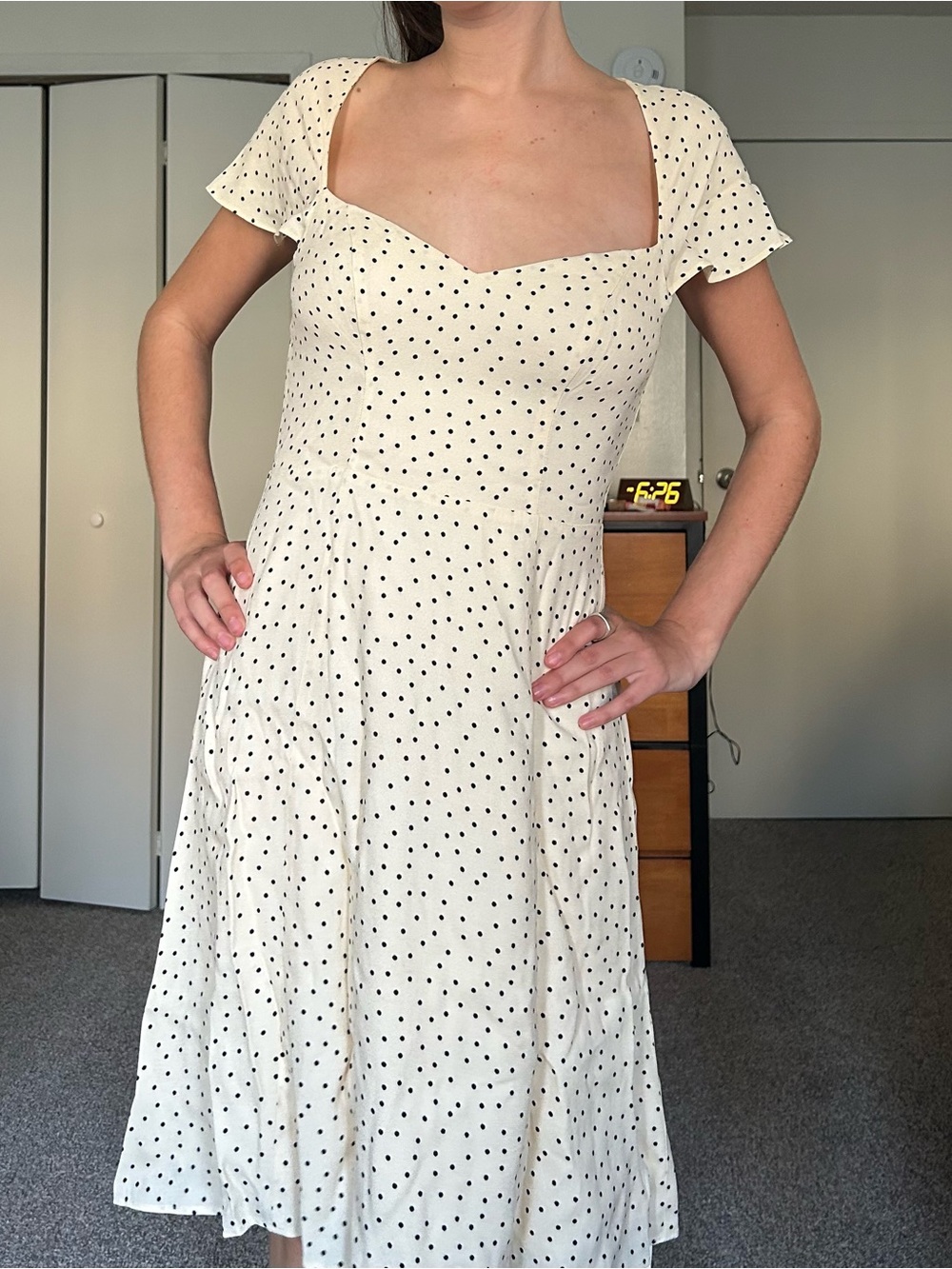 Reformation Cream Polka Dot Sweetheart-Neck Midi Dress - Picture 1 of 4